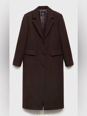 Mango Dark Brown Long Wool-Blend Trench Coat